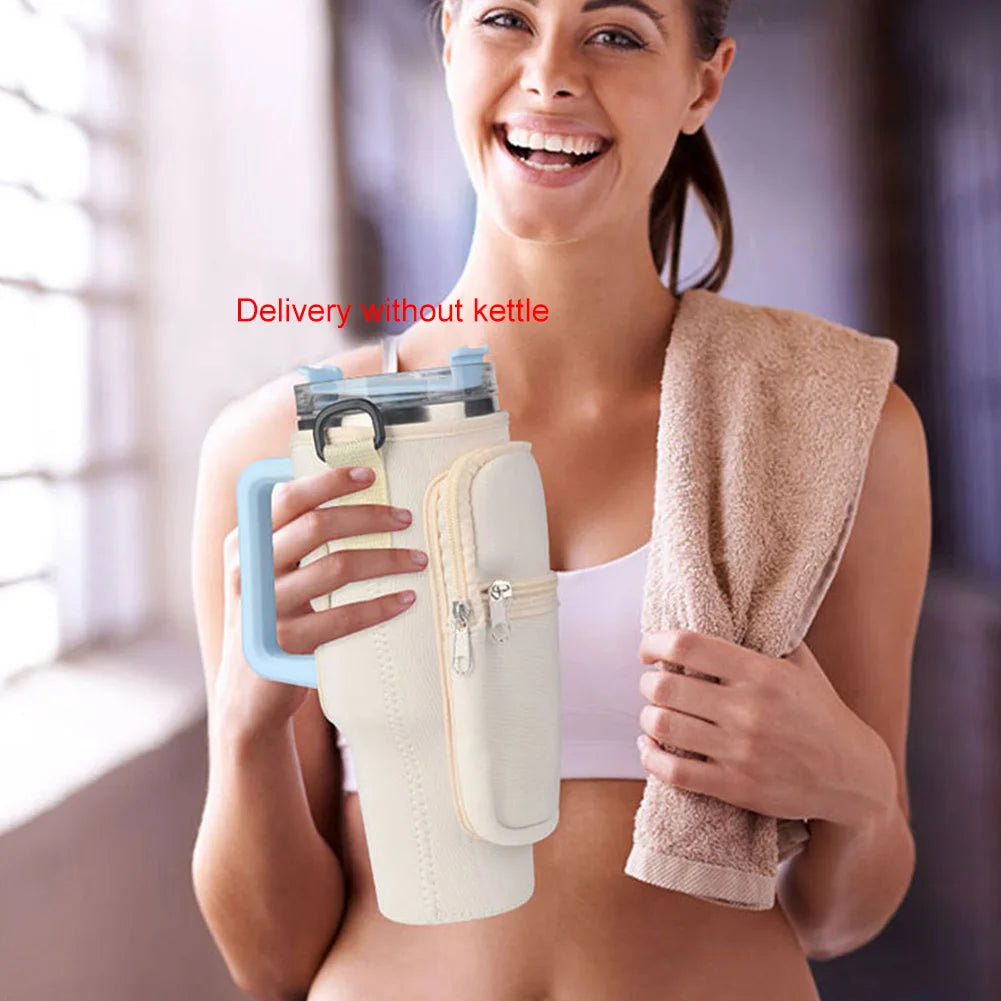 Neoprene Water Bottle Carrier Bag with Phone Pocket for Stanley 40oz Tumbler