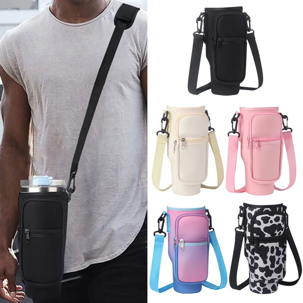 Neoprene Water Bottle Carrier Bag with Phone Pocket for Stanley 40oz Tumbler